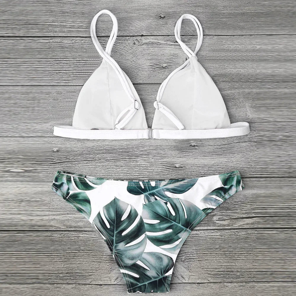 Leaves Print Bikinis Set For Women Swimwear 2024 Padded Push-Up Beachwear Bather Bathing Set Beachwear Summer Bikini Set Femme