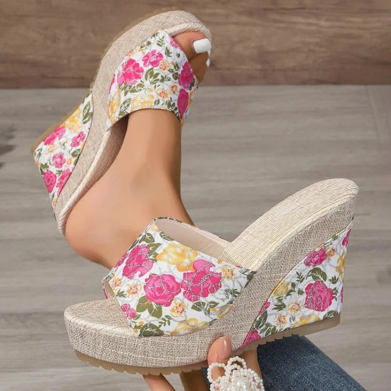 2026 New Women Shoes Fashion Shoes Casual Flip Flops Summer  Print Peep Toe Wedge Slippers