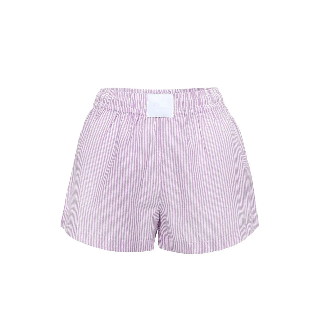 Women Striped Casual Shorts Elastic Waist Wide Leg Short Pants Summer Streetwear for Daily Date