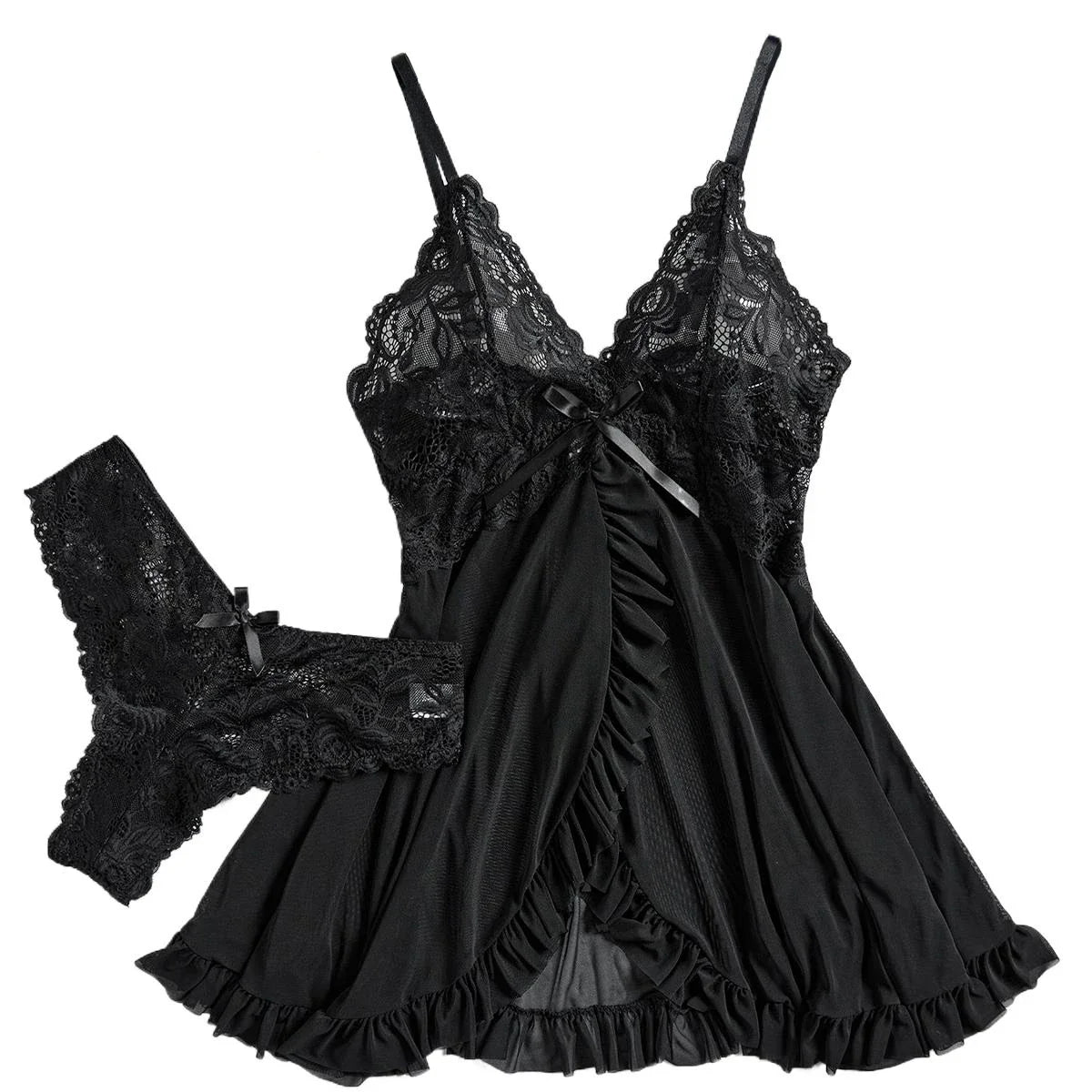 Women Nightdress Lace Chemise Bow Nightgown Sleepwear Mini Dress Plus Size Babydoll Lingerie Sleepdress Nighty