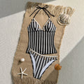 Vintage Red Striped Two Piece Bikini Set 2026 Women Shell Starfish V Neck Top High Waist Swimsuit Beach Bathing Suit Swimwear