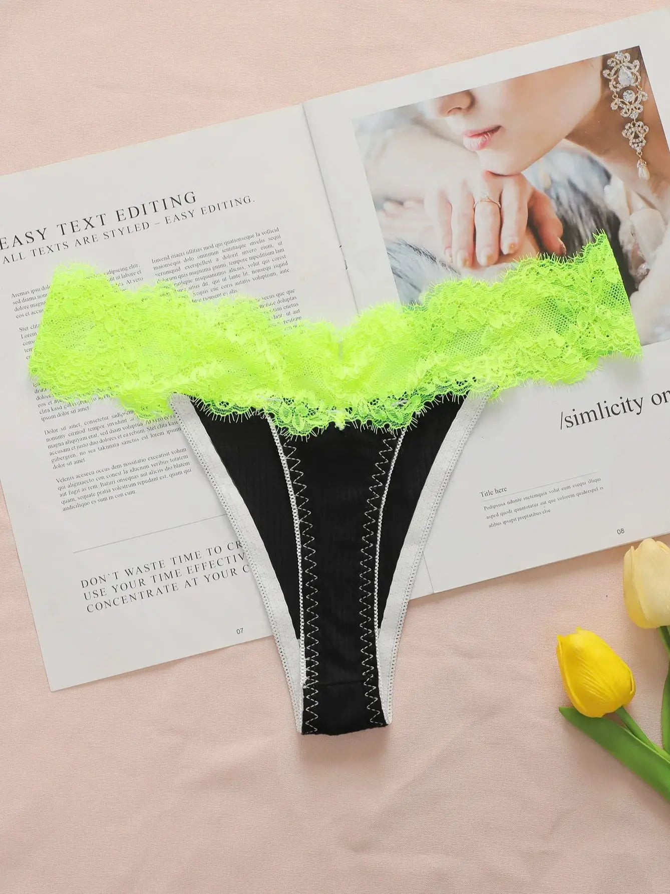 New product color fashionable contrasting design black splicing green lace sexy women's thong women's underwear C3307