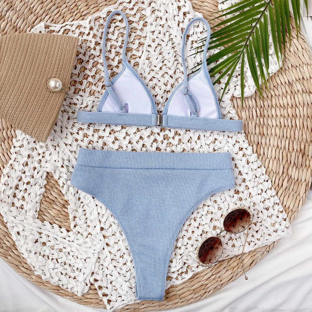 5 Colors Sexy Bikini Women Solid High Waist Swimwear Swimsuit Bikinis Set Ribbed Bathing Suit Female Maillot De Bain Femme 2026