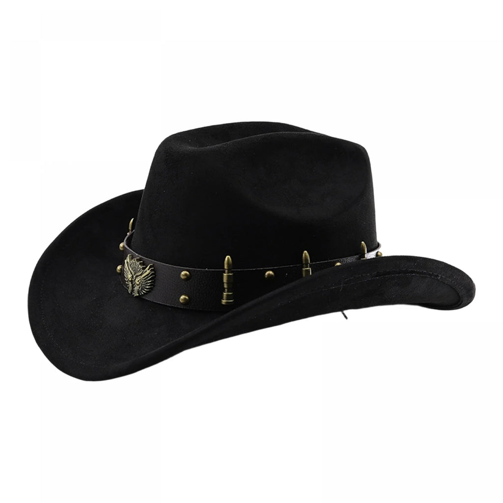Summer Women Men Felt Cowgirl Hat with Belt Stylish Western Hat Casual Jazz Caps for Outdoor Party Club