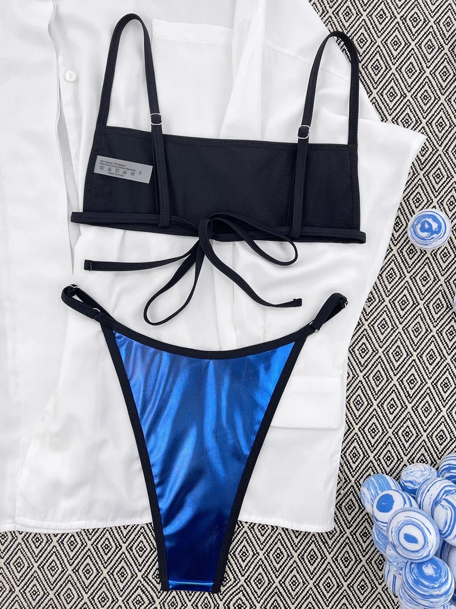 XS - L Shiny Mini Micro Bikini Women Swimwear Female Swimsuit Two-pieces Bikini Set High Cut Bather Bathing Suit Swim Beach Wear