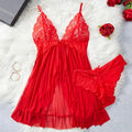 Transparent Blue Lingerie Women Underwear Sleepwear Lace Nightdress And Panties Pijamas Set Female Nighty