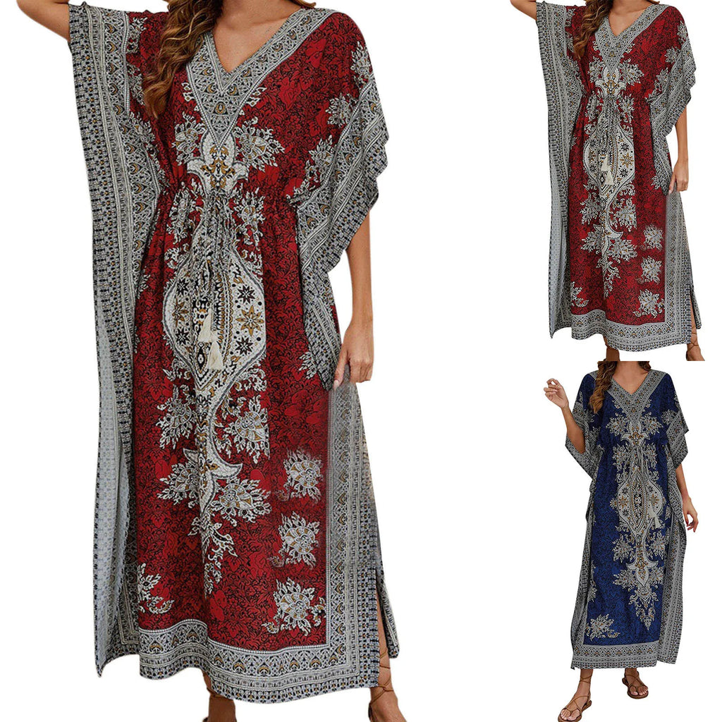 Dresses For Womens Kimono Style Vintage Printed Loose Summer Beach Clothes Personality Weastern Funny Women Dresses Casual