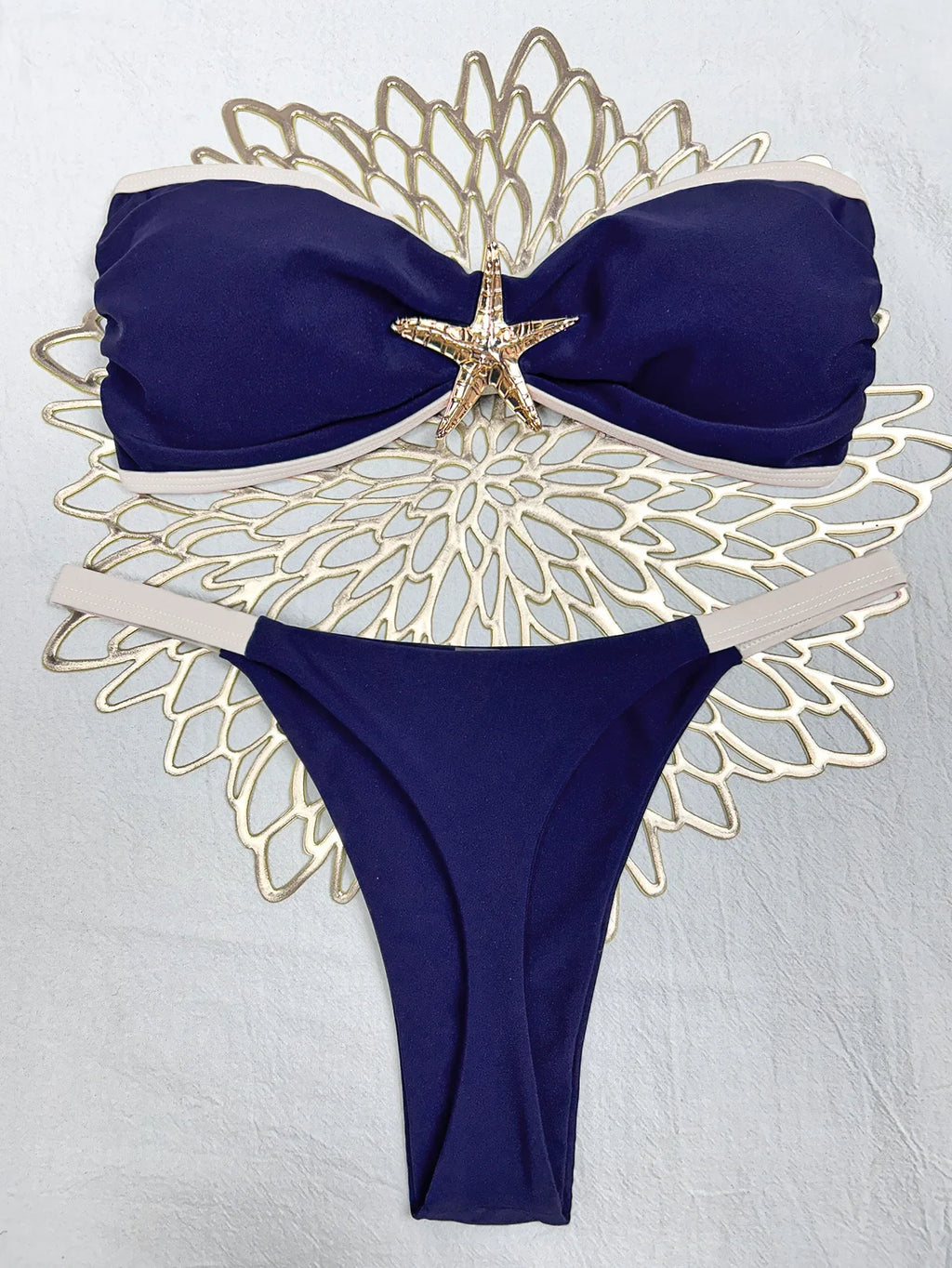 Sexy Bandeau Bikini Set 2026 Women Coffee Starfish Ornament Push Up Thong Swimsuit Brazilian Beach Bathing Suit Micro Swimwear