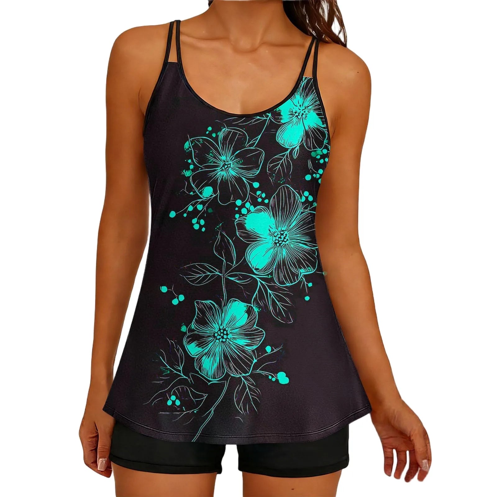 2026 Printed Tankini High Waist Strappy Swimsuit Women Two Pieces Swimwear Female Bathers Swimming Bathing Swimming Swim Suit