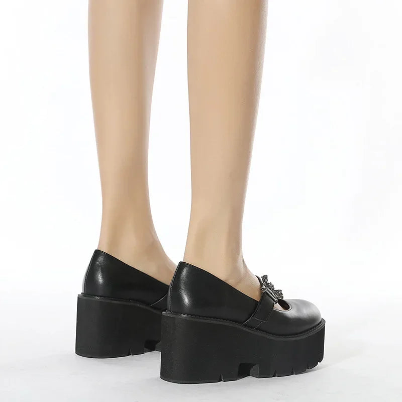 Spring Autumn Chunky Heel Vintage Lolita Shoes Women Platform Shoes Mary Jane Buckle Strap School Shoes For Girls Blackty7