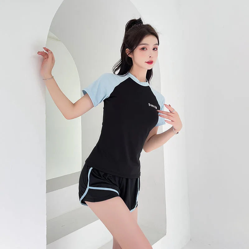 Swimsuit Women's Two-piece Split Sports Style Student Conservative Cover Belly Slimming Hot Spring Ins Style Plus Size  Swimsuit