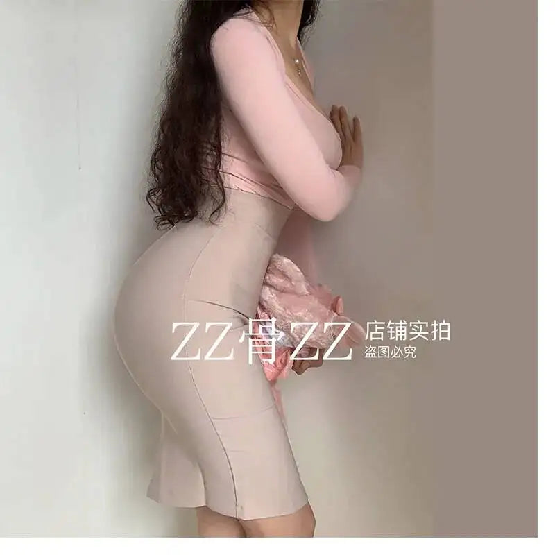 WOMENGAGA Mid Length Skirt For Elegance Apricot Slim Mini Dress Sweet Sexy Korean Women 2023 Skirts High Waist Fashion HGR0