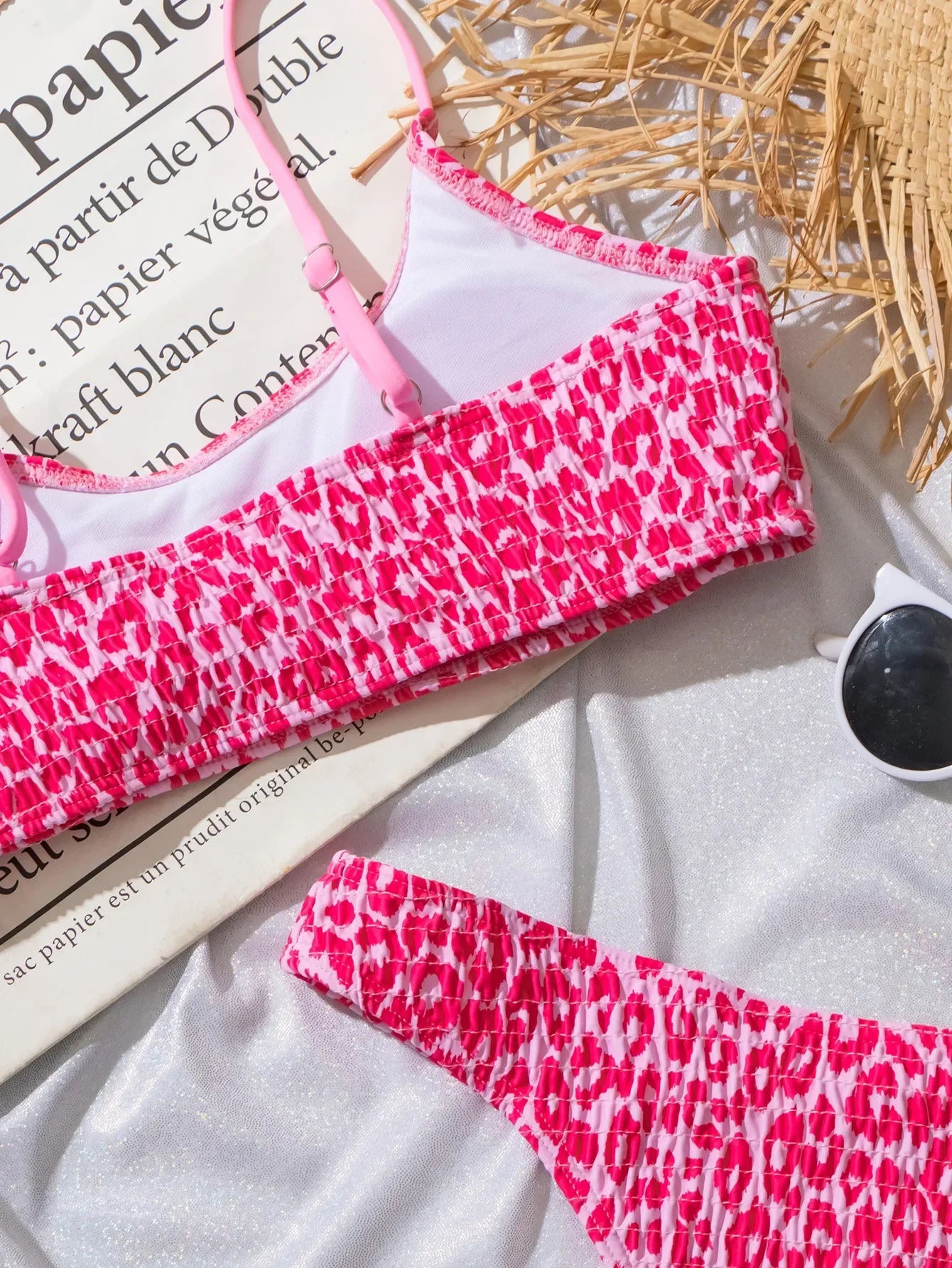 Sexy Wrinkled Bandeau Leopard Print Bikinis Sets Two Pieces Thong Swimsuits Beachwear Bathing Suit Swimwear Biquini