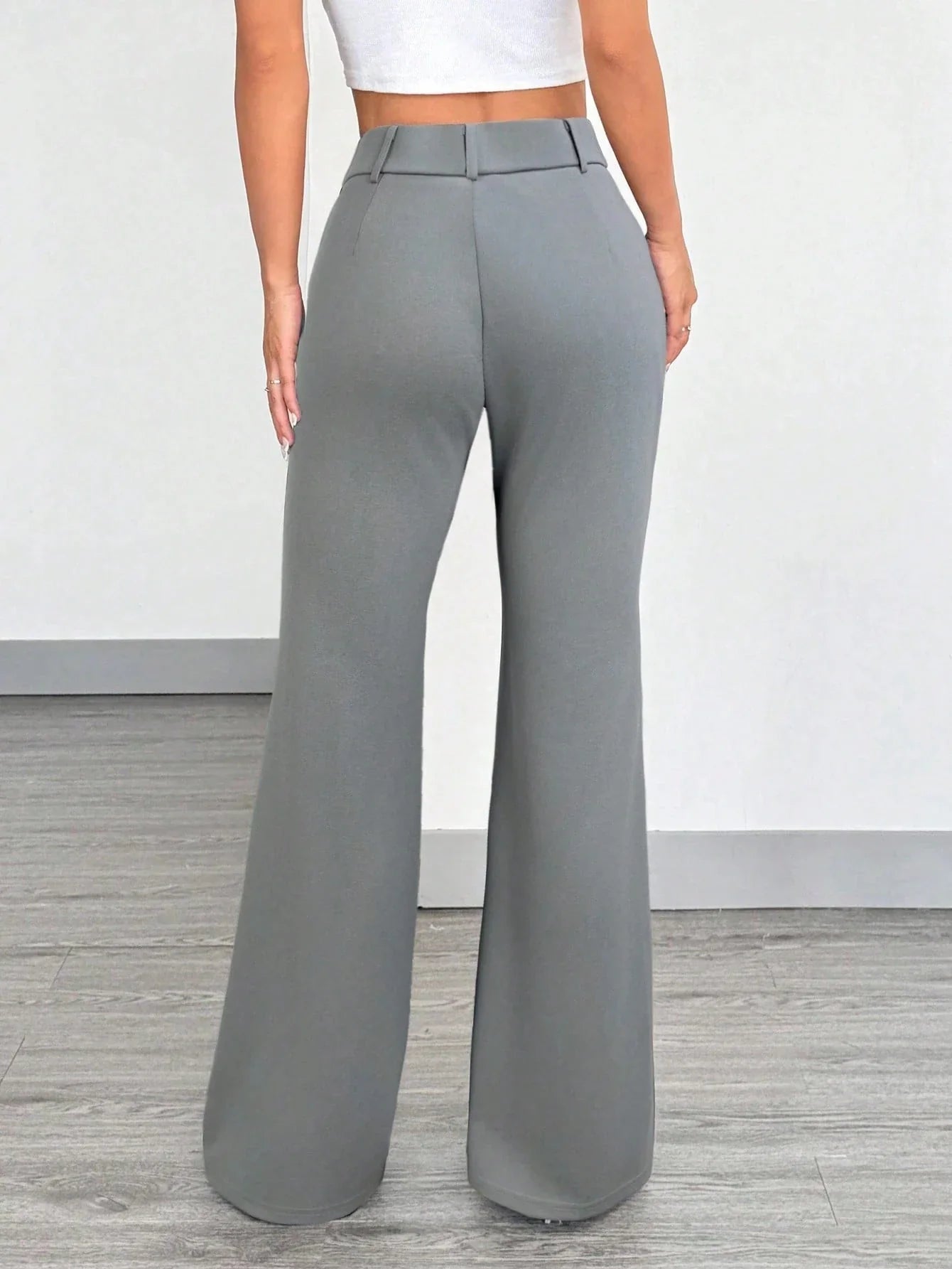 Women's Casual Solid Color Front Button Fitted Flare Long Pants Office Lady Elegant Suit Trousers Spring/Fall