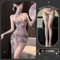 Hanging Neck Flower Print Off-the-shoulder Dress For Woman Pure Desire Backless Sleeveless Dress Elegant Nightclub Style 1P2O