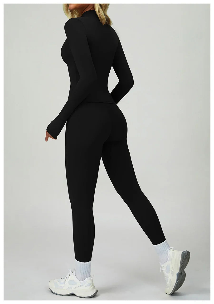 New Sportswear Seamless Yoga Set Gym Clothes Sportswear Long sleeved jacket Women Fitness Set Tracksuits Sports Bra Gym Leggings