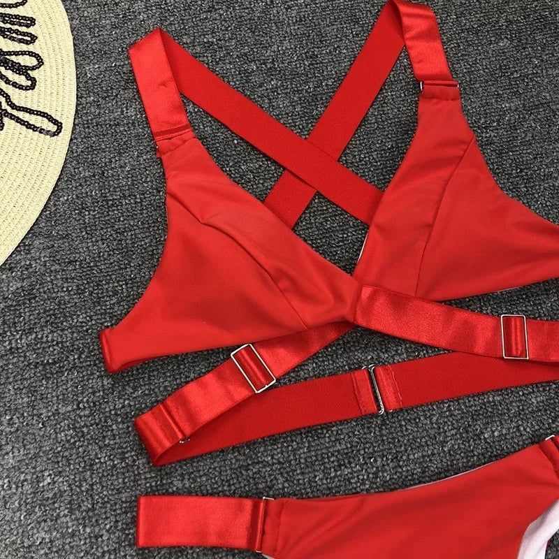 Sexy Adjustable Buckle Bandage Vevlet Bikini 2025 Women Swimsuit Female Bikinis Swimwear Two Pieces Bikini Set Bathing Suit Swim