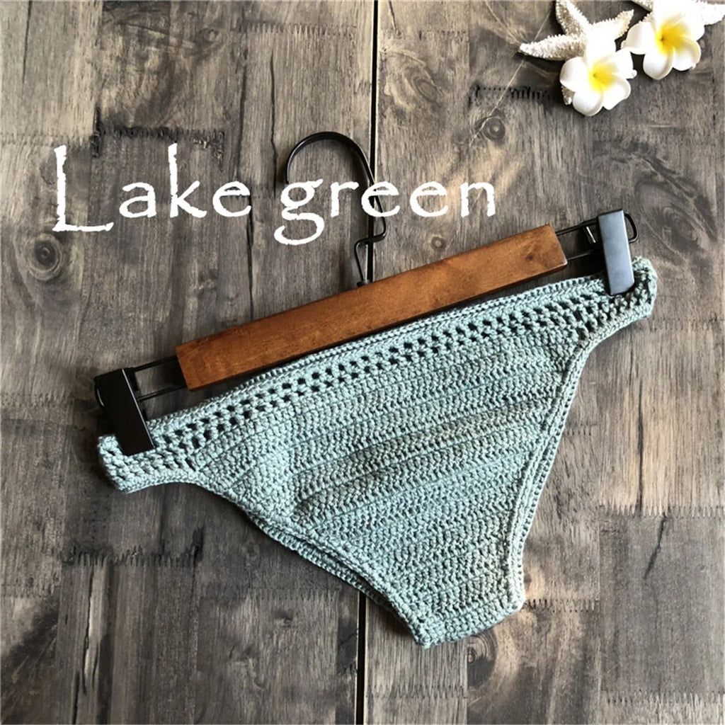 S - XL 9 Colors Crochet Knitted Bikini Bottom Swim Brief Women Swimwear Female Bather Brazilian Tanga Panties Underwear V4195