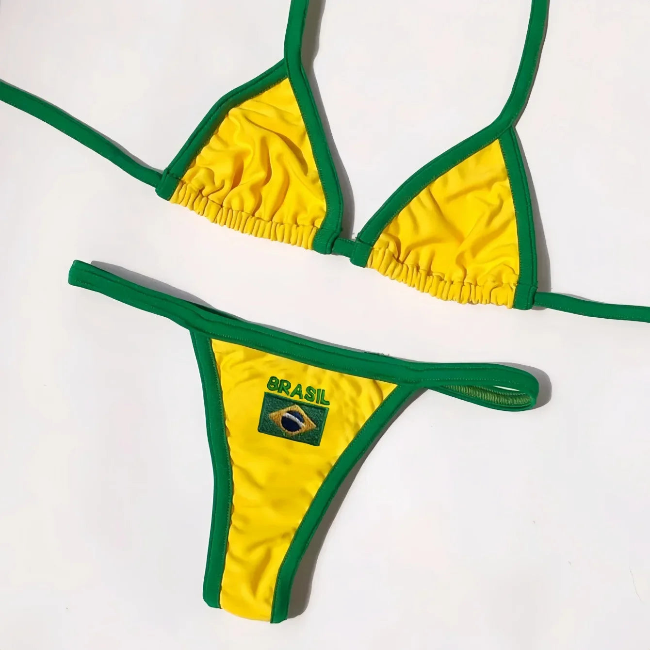 Solid color sexy embroidered Brazilian flag bikini set, women's swimsuit 2-piece set, summer beach bikini