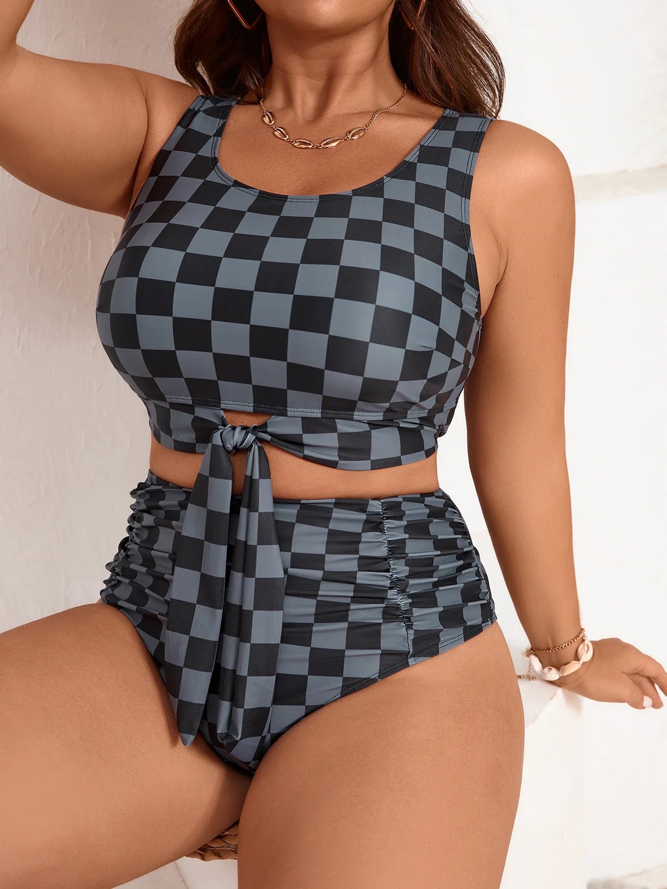 2026 Large Plus Big Size Swimsuit Women Sporty Bikinis High Waist Neck Swimwear Female Bathers Bathing Swimming Swim Suit 5XL