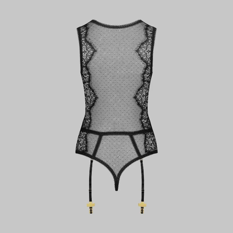 Toucheart Erotic Bodysuit Lace See-through Jumpsuit Sexy Garter Stockings Set Hollow Mesh Sexy Elegant Hot Underwear for Women