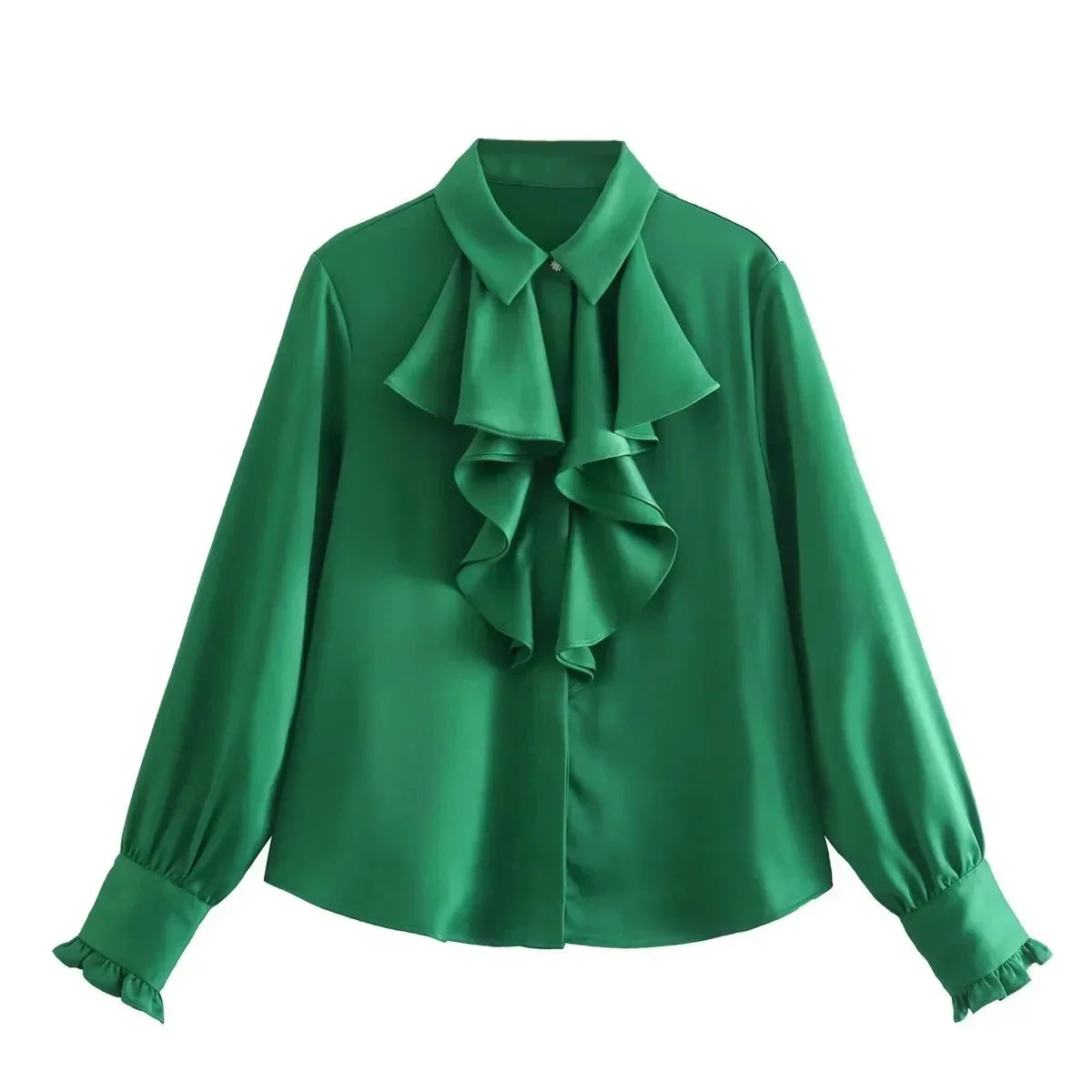Foridol Ruffles Folds Light Blue Office Lady Satin Shirt Blouse Long Sleeve Spring Fashion Solid Button Up Blusa Autumn 2025