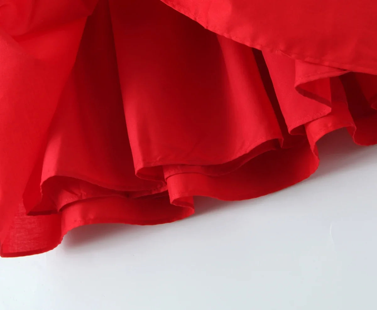 Cotton Summer Red Short Dress Women Strapless Beach Mini Dress Casual Ruffles Spaghetti Strap Boho Party Sleeveless Dress