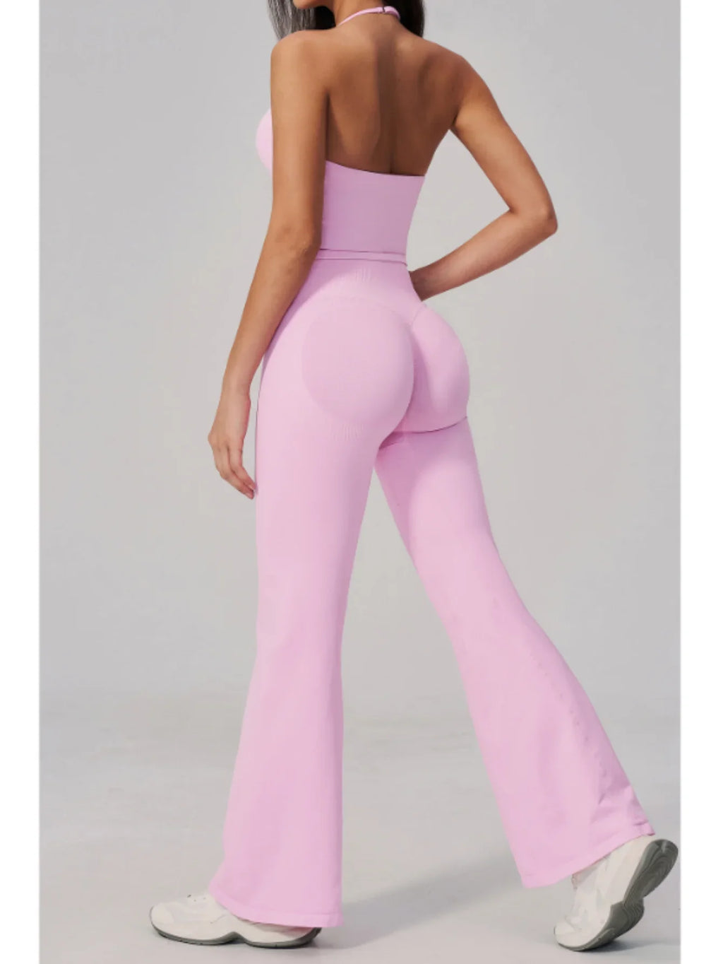 New Yoga Sets Women Summer Seamless Thread Hanging Neck Sports Vest Exercise Fitness Suit High Waist Wide Leg Pants Tracksuit