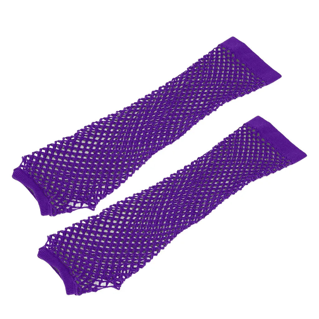 Blue Neon Fishnet Fingerless Long Gloves Arm Cuff Party Wear Fancy Dress For Women Sexy Girls Punk Gothic Dance Party Mesh Glove