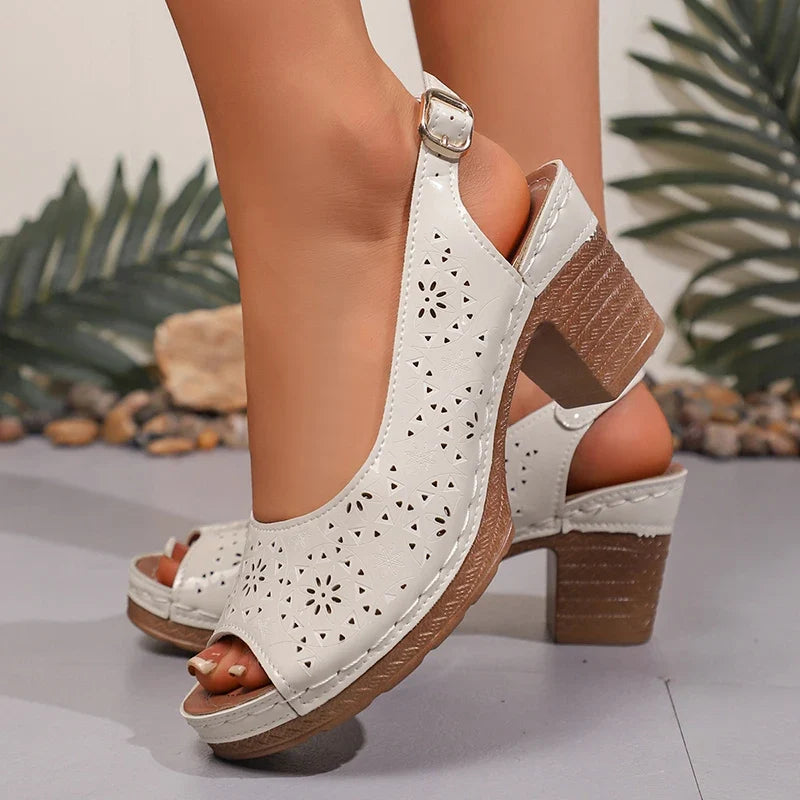 Summer Peep Toe Thick Heel for Sandals Women Plus Size 43 High Heeled Rome Sandals Woman Back Strap Platform Sandles Ladies