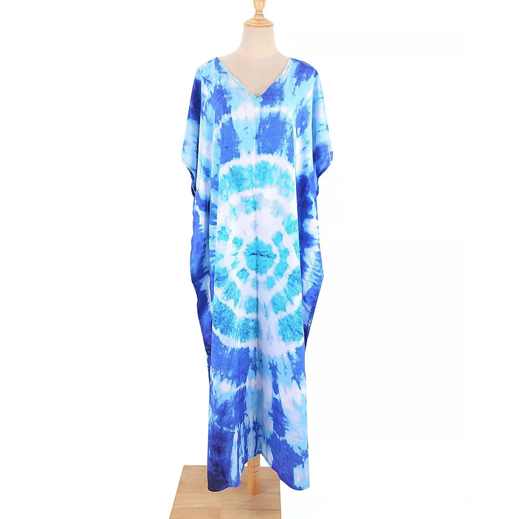 2026 New Colorful Kaftan Tunic Beach Dress Beach Wear Beachwear Beach Cover Up Cover-upsLoose Maxi Dress Female Women V4428