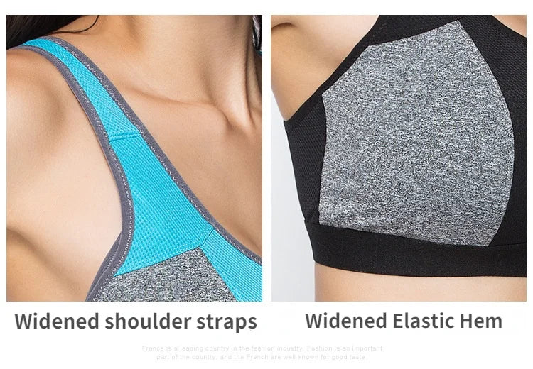 Sports Bra Women Front Zipper Double Inner Cup Push Up Patchwork Tops Female Yoga Fitness Shockproof Vest Sport Bras for Women