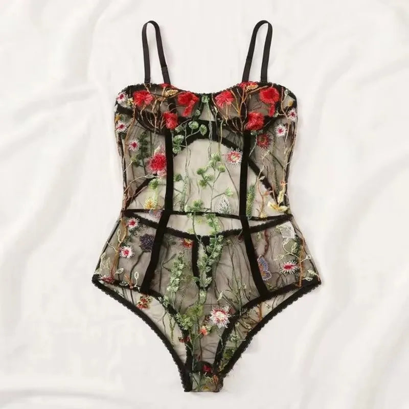 Toucheart Sexy Lingerie Embroidery Underwear Hollow Lace One-piece Suspender Nightgown Transparent Porn Sexy Female Lingerie New