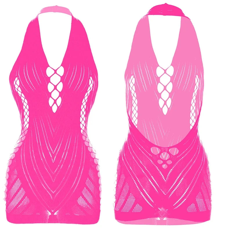 1PC Women Sexy Fishnet Beach Cover Up Sleeveless Hollow Out Bodycon Dress See Through Summer Swimwear