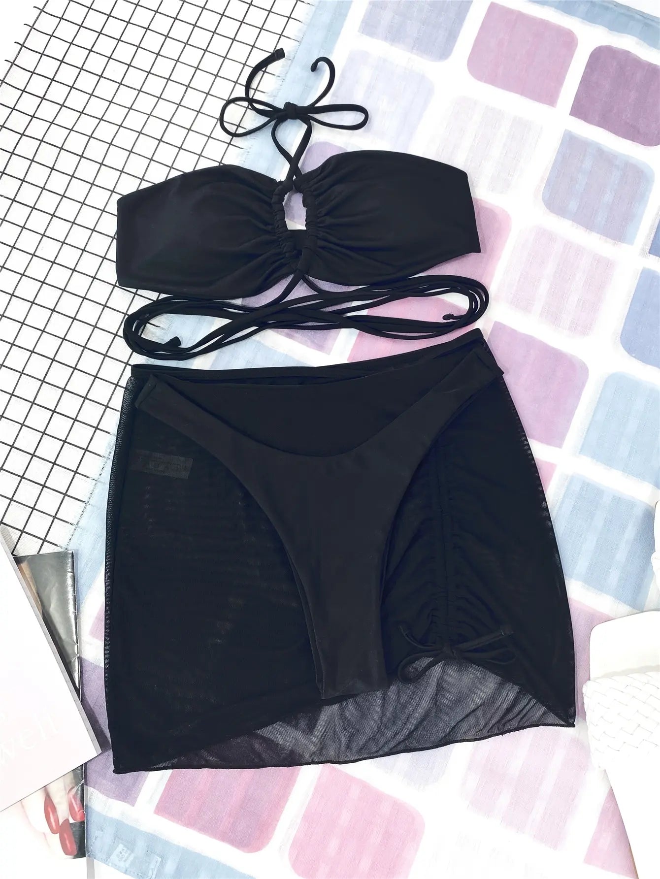 3 Pieces Criss Cross Halter Bikini 2026 Women & Beach Skirt Swimwear Female Sexy Swimsuit Beachwear Bathing Swimming Suit