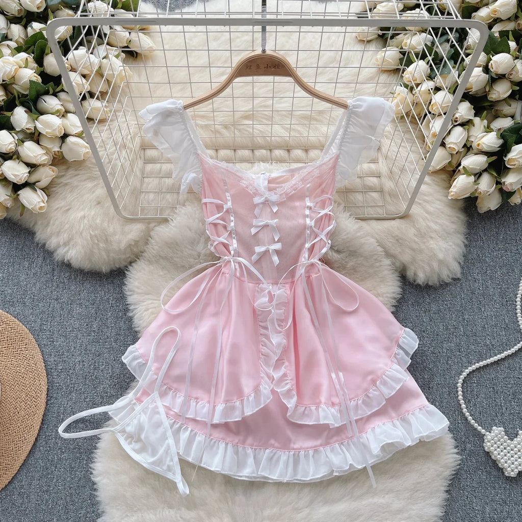 Maid Dress Cosplay Costumes Women Sexy Lingerie Perspective Erotic Underwear Sweet Uniform Skirt Maid Lace Outfit