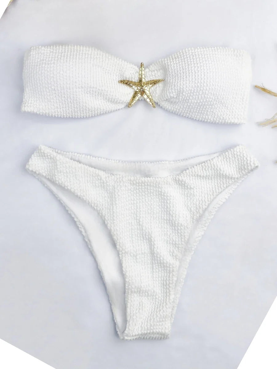 Contrast Binding Bandeau Bikinis 2026 Women Sexy Swimsuit Solid Padded Swimwear Female Bathing Suit Swimming Summer Beachwear