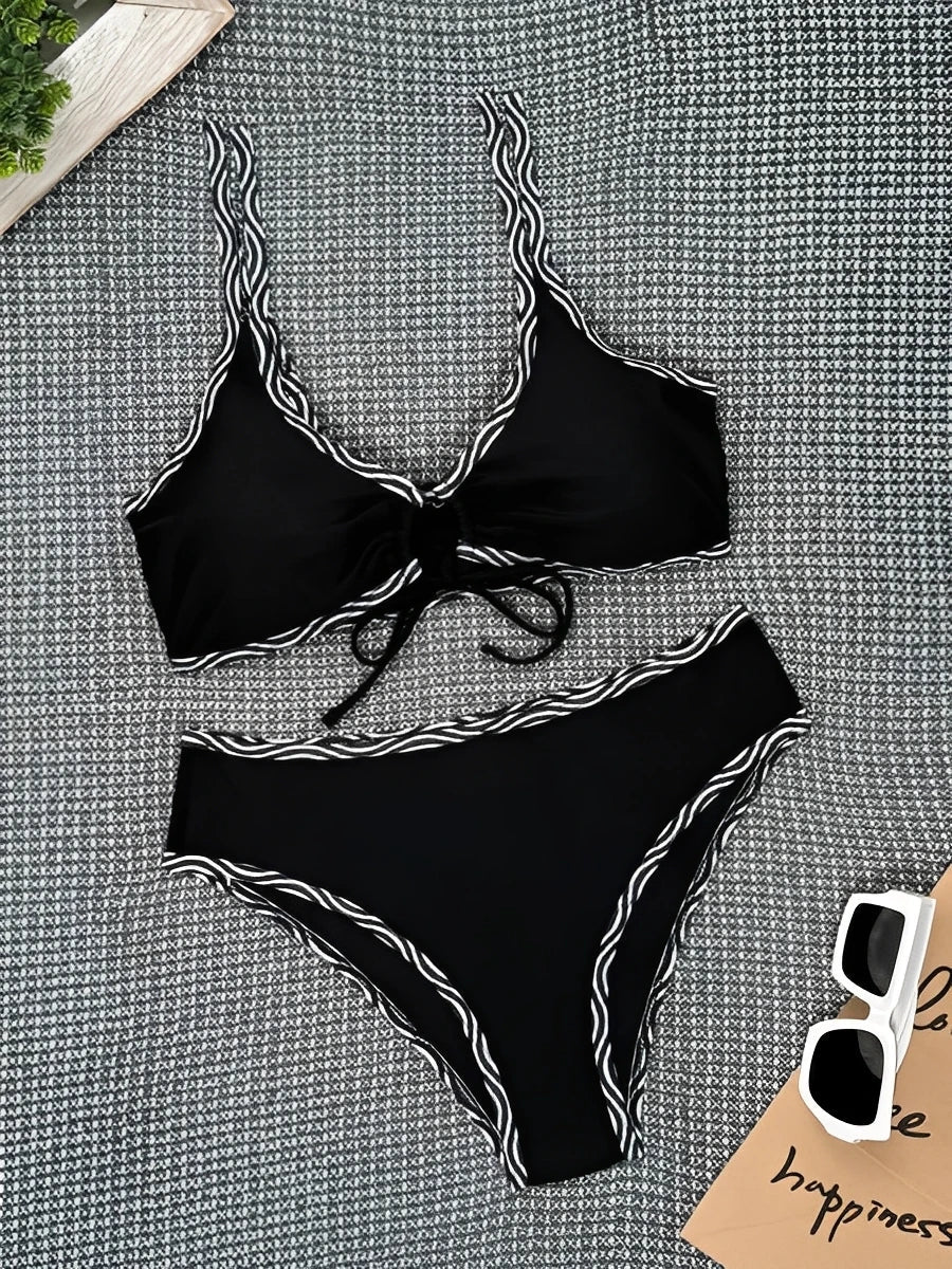 2026 Leopard Bikinis High Waist Swimsuit Women Tie Front Strappy Swimwear Female Beachwear Bathers Bathing Swimming Swim Suit