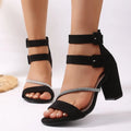 Women's Black Suede Peep Toe Chunky Heel Sandals 2026 Summer Fashion Shoes Elegant Plus Size High Heel Sandales Shoes