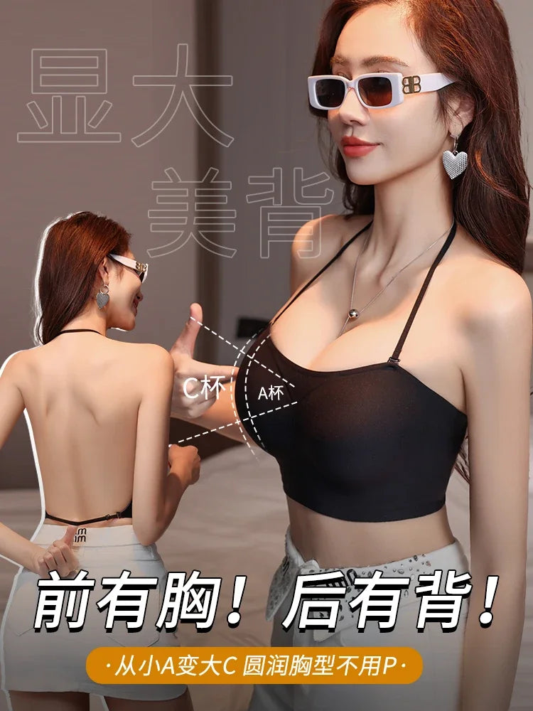 Ladies Backless Thick Padded Push Up Adhesive Strapless Sticky Bra Small Bust Invisible Plunge Bralette Beach Holiday Essential