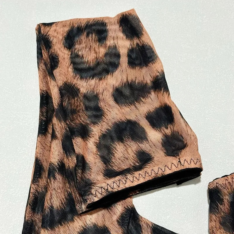 Toucheart Erotic Lingerie Leopard Print 5-piece Set with Gloves and Stockings Tie-dye Printed Sexy Hot Lingerie Suit for Women