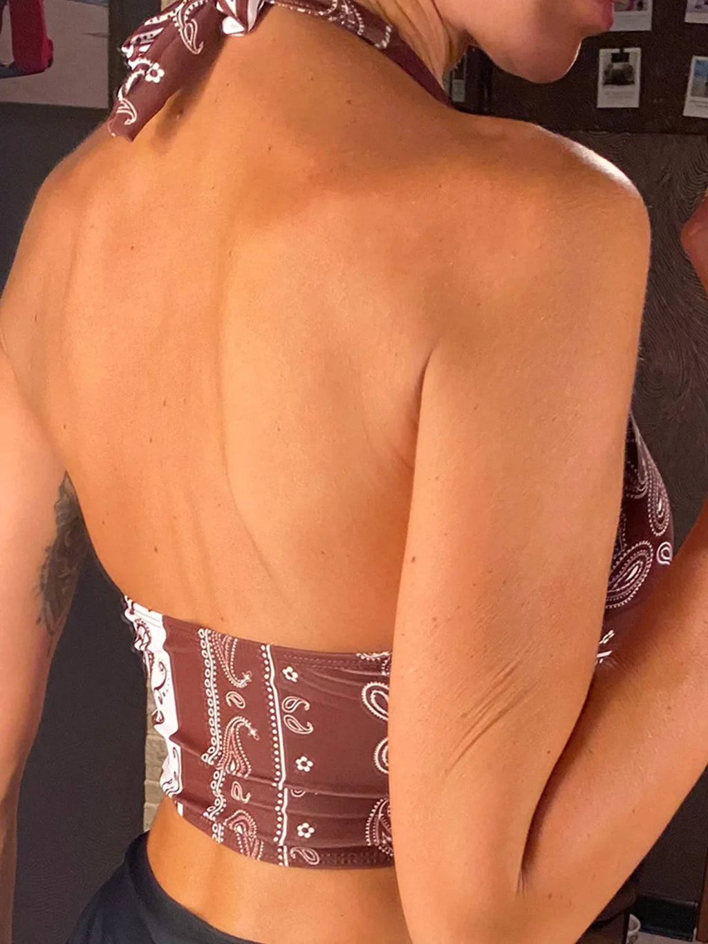 XS - L Sexy Printed Splicing Halter Knotted Bikini Top Female Swimsuit Women Swimwear Bather Bathing Suit Swim Beach Top V5817