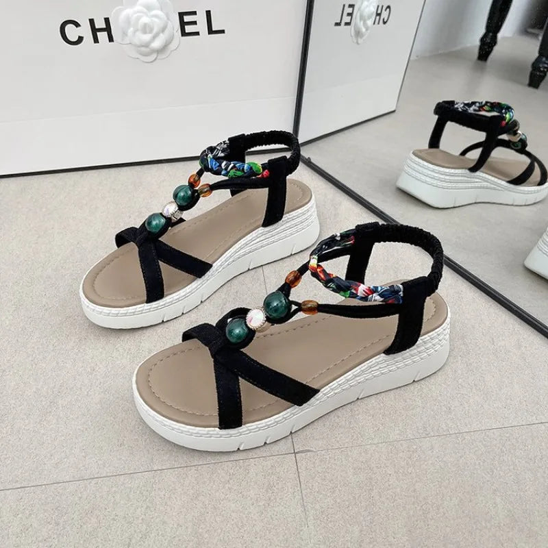 2026 New Women Summer Sandals Women Shoes Bohemia Beach Flat Casual Sandals Leisure Female Women Slip On Sandalias