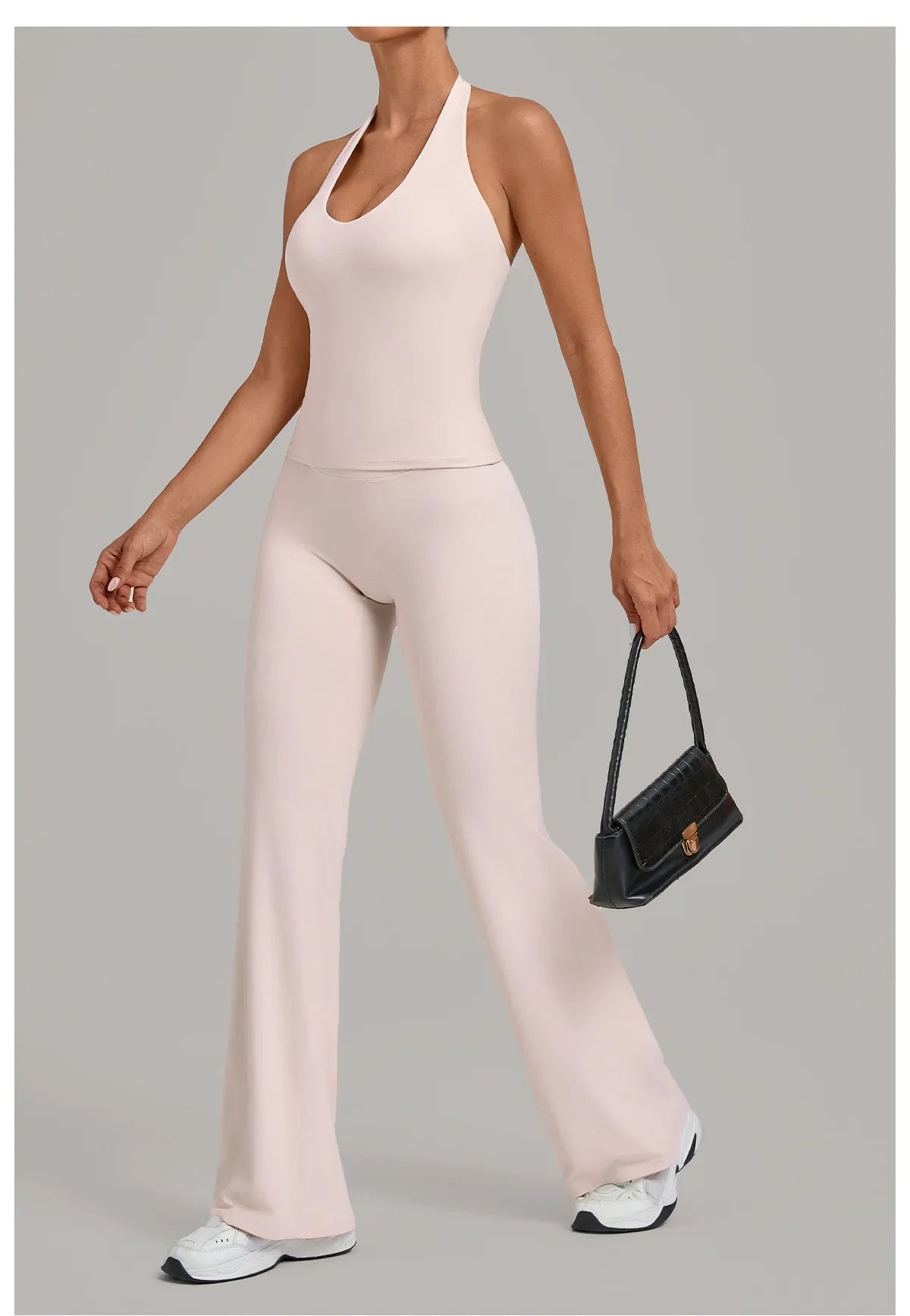 2PCS Yoga Suit Women Hanging Neck Slim Sports Tank Top Gym Tracksuit Outwear High Waist Leggings Workout Fitness Running Sets