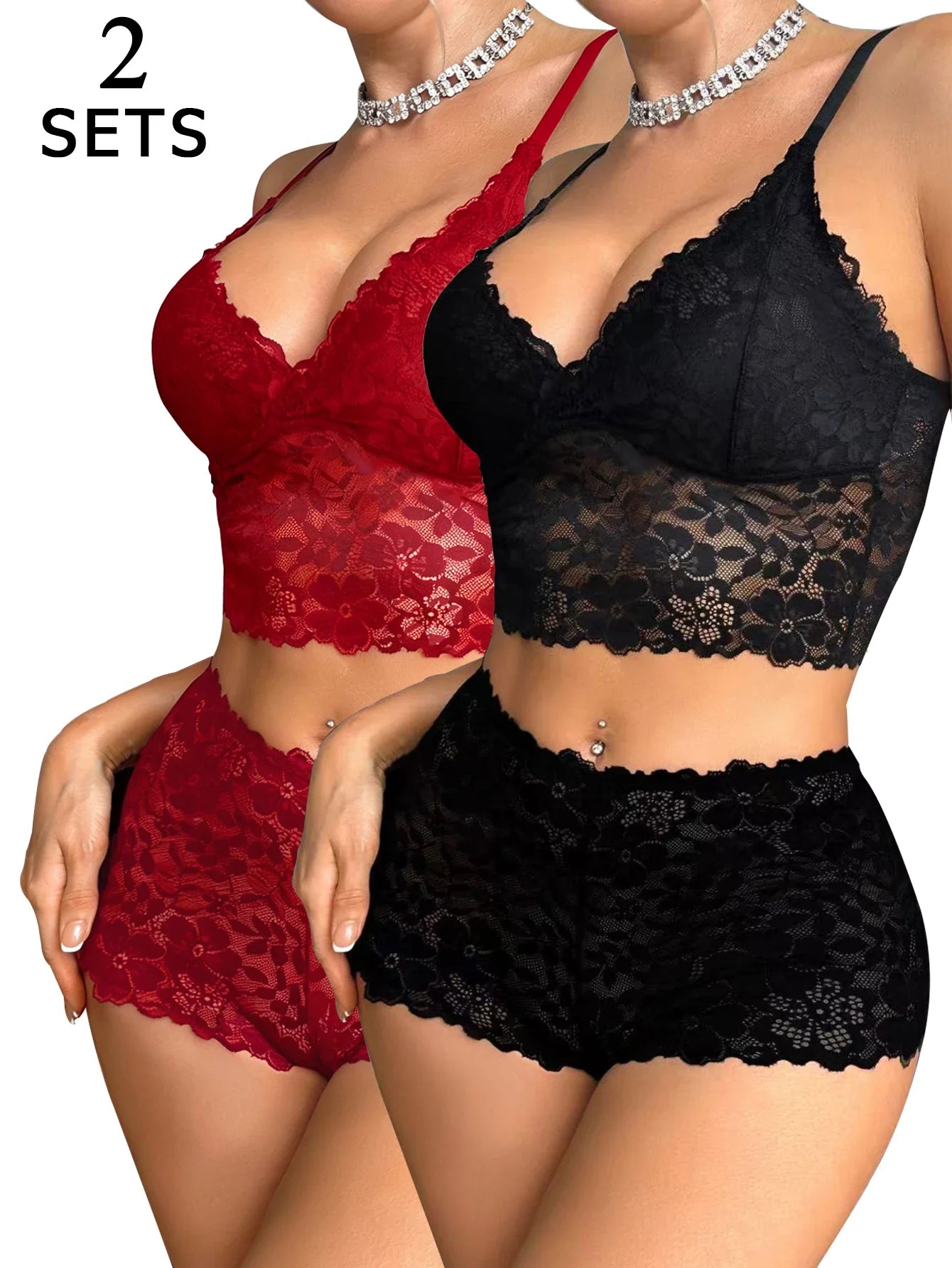 2 Sets Lace Women's Underwear Set Sexy Mesh Unlined Wireless Bra Soft Female Lace Panties Lingerie Set