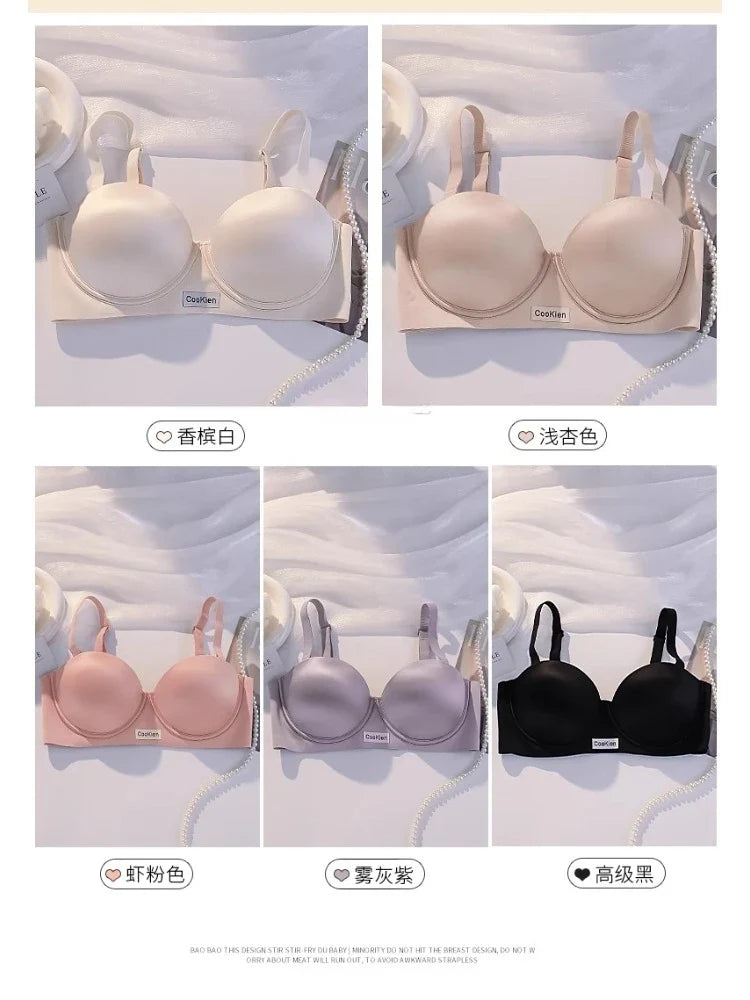 MOYISU 2025 Summer Bra Small Bust Strapless Anti Slip Half Cup Seamless Lift Enhancer Anti Sagging Breathable Invisible Bralette