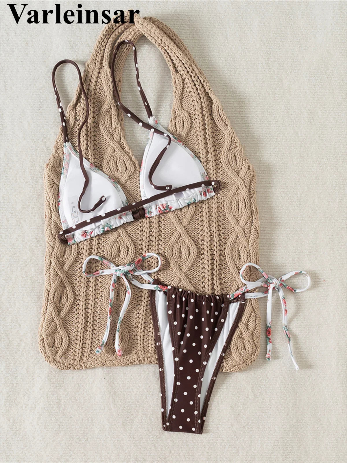 New Floral Flowers Dots High Cut Leg Bikini Women Swimwear Female Swimsuit Two-pieces Bikini set Bather Bathing Suit Swim V6964