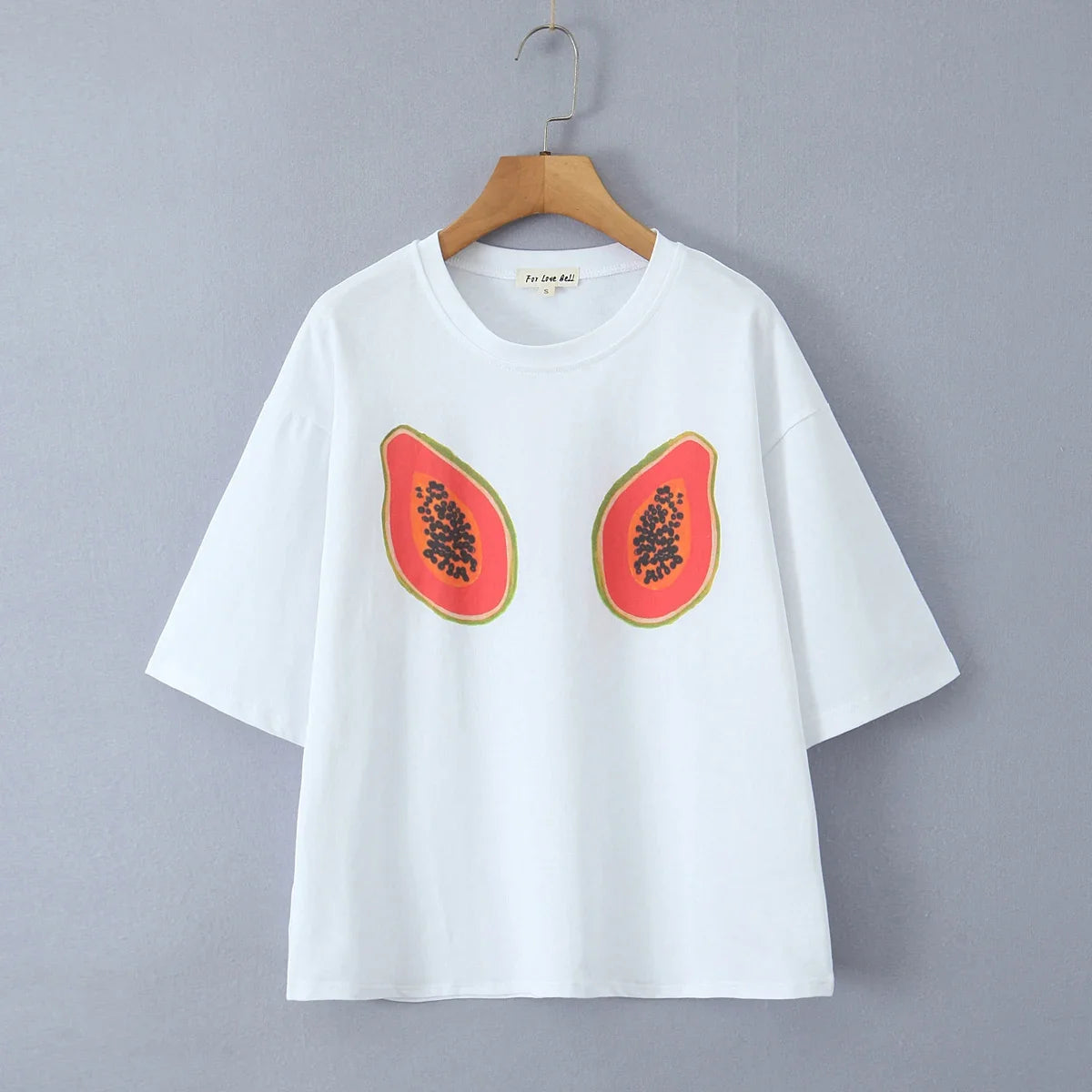 Foridol Papaya Print Fruit T-shirt Women Summer Loose Casual Shirts Blusa Half Sleeve White Spring Summer Shirt 2025 Blouse