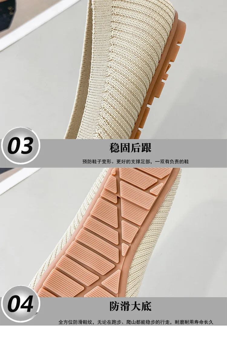 Women Leisure Flats Summer Autumn Flat Shoes Breathable Knitted Square Toe Slip-on Female Daily Walking Driving Loafers
