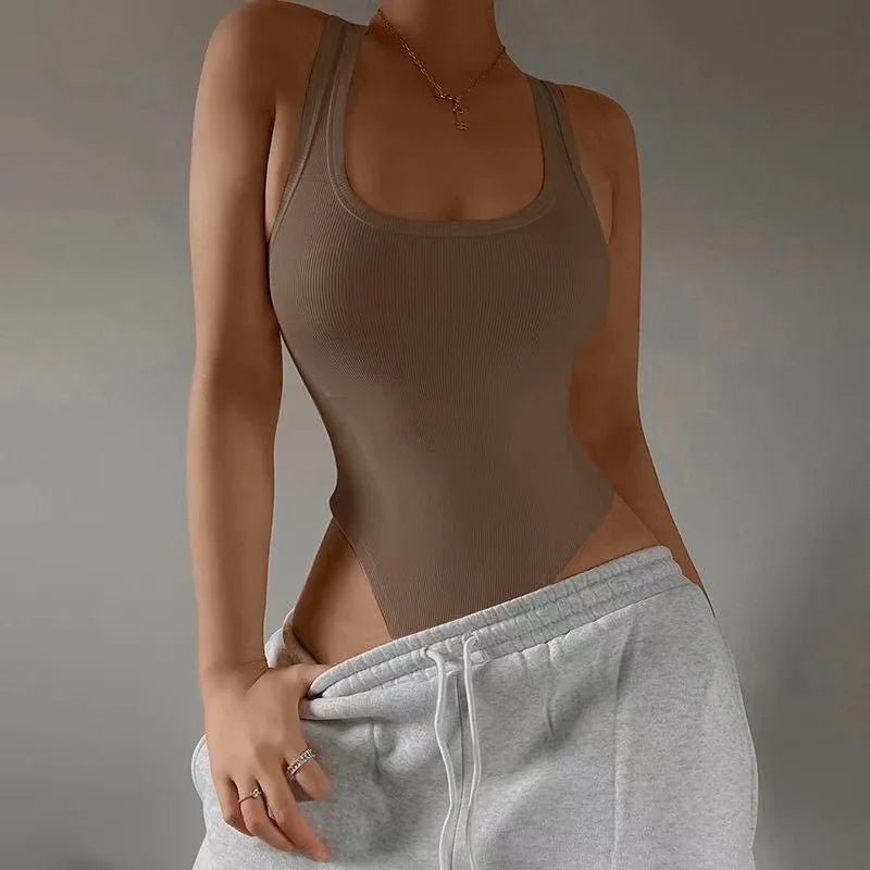 Sleeveless Knit Bodysuit Hot Summer Sexy Bodycon Off Shoulder Halter Tops Casual Street Bodice For Women ClubWear